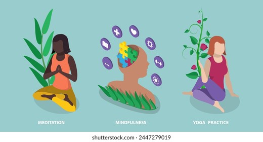 3D Isometric Flat Vector Illustration of Human Mental Health, Healthy Lifestyle