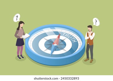 3D Isometrische Flache Vektorillustration von Wahrheits- und Lügenindikator, Wahrheitskompass