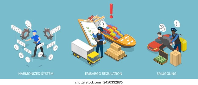 3D Isometric Flat Vector Illustration of Smuggling, Embargo Regulation