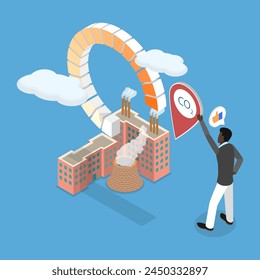 3D Isometric Flat Vector Illustration of Carbon Dioxide Emissions Control, Reduce CO2 Level