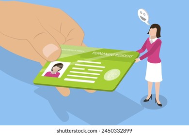 3D Isometric Flat Vector Illustration of Permanent Residency Card, State Identification ID