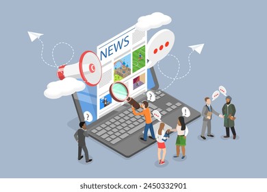 3D Isometric Flat Vector Illustration of News Update, Announcements, Internet Newspaper