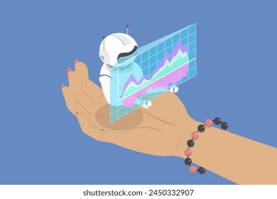 3D Isometric Flat Vector Illustration of AI Working For Big Data, RPA as Robotic Process Automation