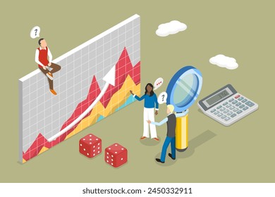 3D Isometric Flat Vector Illustration of Statistics With Mathematical Data, Analysis and Probability