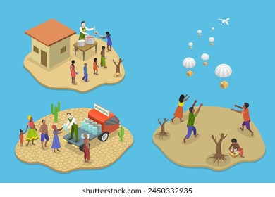 3D Isometric Flat Vector Illustration of Hunger Starvation, Malnutrition, Resource Outreach