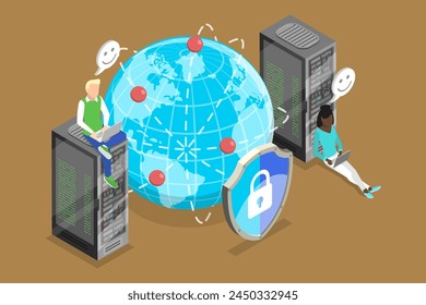 3D Isometric Flat Vector Illustration of Proxy Server, VPN Access