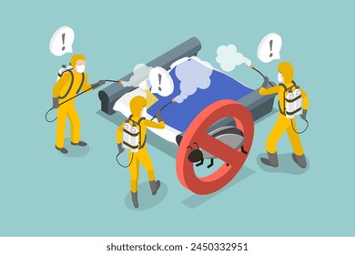 3D Isometric Flat Vector Illustration of Disinsection Against Bed Bugs, Pest Control