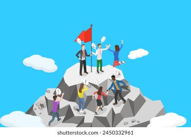 3D Isometric Flat Vector Illustration of Motivation To Success, Overcoming Difficulties