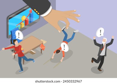 3D Isometric Flat Vector Illustration of Hostile Manager, Stressed Office Employees