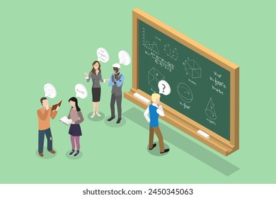 Ilustración vectorial plana isométrica 3D de pensar la solución de un problema, resolver un teorema