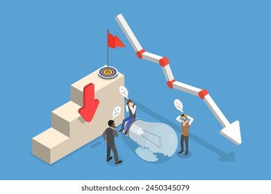 3D Isometric Flat Vector Illustration of Fail Start Up, New Business Failure