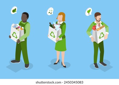 3D Isometric Flat Vector Illustration of Recycling, Sustainable Lifestyle, Cleaning Environment Litter