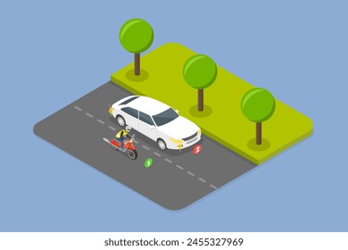 Ilustración vectorial plana isométrica 3D de la regla de cambio de carril, consejos de conducción segura