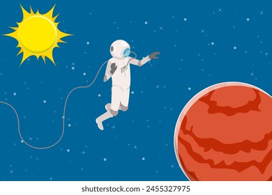 Ilustración vectorial plana isométrica 3D del viaje a Marte, astronauta en el espacio exterior