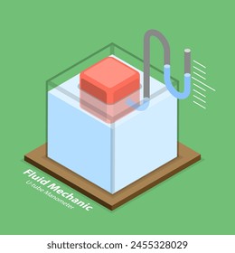 3D Isometric Flat Vector Illustration of Fluid Pressure, U-shape Tube Experement