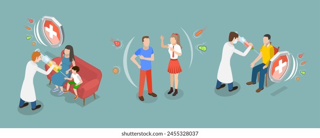 3D Isometric Flat Vector Illustration of Infectious Diseases Prevention, Immunizing