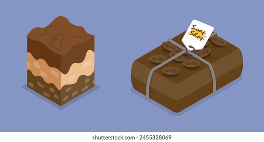 3D Isometric Flat Vector Illustration of Cocoa Natural Ingredients , Organic Cosmetic