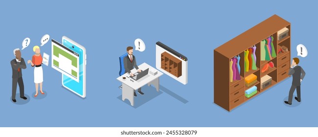 3D Isometric Flat Vector Illustration of Walk-in Closet, Wardrobe Room