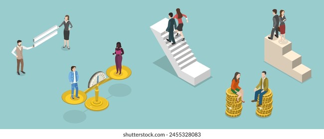 3D Isometric Flat Vector Illustration of Equal Career Opportunities, Gender Equality, Fair Comparison