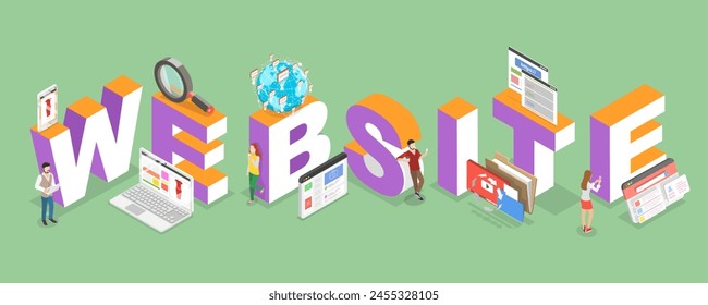 3D Isometric Flat Vector Illustration of Website Concept, CMS Development