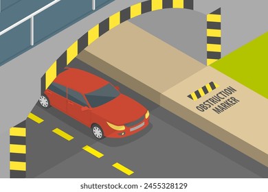 3D Isometric Flat Vector Illustration of Safety Driving, Low Bridge Sign