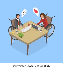 3D Isometric Flat Vector Illustration of Employment For Handicapped People., People with Special Needs