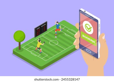 3D Isometric Flat Vector Illustration of Online Booking Of A Sports Court, Football or Soccer