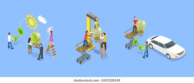 3D Isometric Flat Vector Illustration of Eco Technology, Protect Environment, Clean Alternative Energy