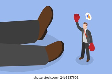 3D Isometric Flat Vector Illustration of Business Victory, Defeated Competitor