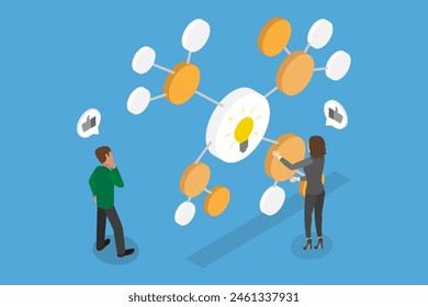 3D Isometric Flat Vector Illustration of Mind Map, Information Management