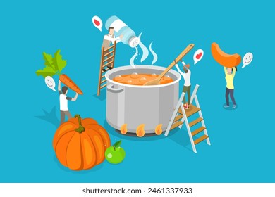 3D Isometric Flat Vector Illustration of Pampkin Soup, Autumn Mood