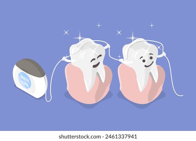 3D Isometric Flat Vector Illustration of Dental Floss, Oral Hygiene, Teeth Cleaning