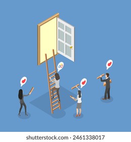 3D Isometric Flat Vector Illustration of Ladder To Success, Career Cevelopment, Finance Achievement