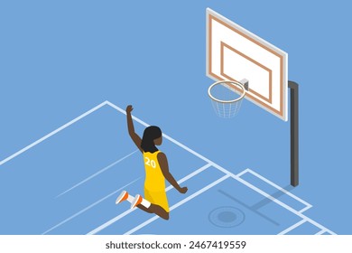 3D Isometric Flat Vector Illustration of Basketball Player, Slam Dunk