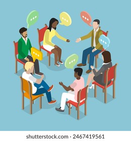 3D Isometric Flat Vector Illustration of Discussion Circle, Psychology Therapy