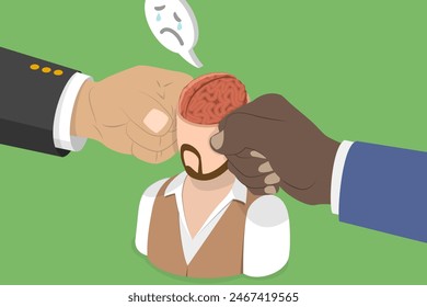Ilustración vectorial plana isométrica 3D de propaganda, control gubernamental, censura