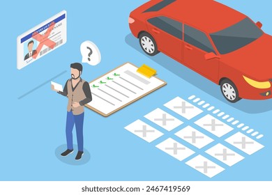 3D Isometric Flat Vector Illustration of Expired Driving License, ID Document Renew