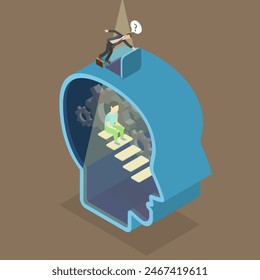 3D Isometric Flat Vector Illustration of Child Subconscious Mind, Mental Health Problems