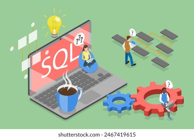 3D-isometrische flache Vektorillustration von Structured Query Language Akronym, SQL, Datenbankprogrammierung