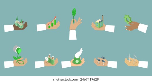 3D Isometric Flat Vector Illustration of Decarbonisation And Sustainability, Co2 Emission Impact Reduction