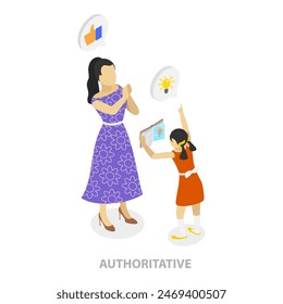 3D Isometric Flat Vector Illustration of Parenting Styles, Different Children Raising Methods. Item 4