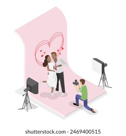 3D Isometric Flat Vector Illustration of Photo Studio, Photographing Models During Photo Session. Item 4