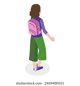 3D Isometric Flat Vector Illustration of People With Backpacks, Set of College Students. Item 6