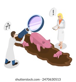 3D Isometric Flat Vector Illustration of Farm Veterinary Doctor, Health Check. Item 3