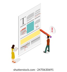 3D Isometric Flat Vector Illustration of Proofreading and Copywriting, Spell Check. Item 2