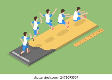 3D Isometric Flat Vector Illustration of Long Jump, Athletic Competition