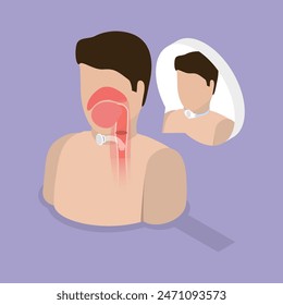 3D-isometrische flache Vektorillustration der Tracheostomie, Trachealchirurgie