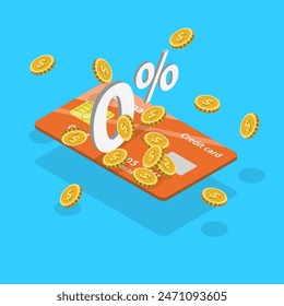 3D Isometric Flat Vector Illustration of 0 percent Interest Free Rate, Zero Percent Interest Installment