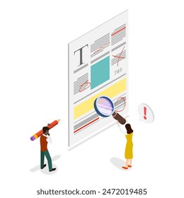 3D Isometric Flat Vector Illustration of Proofreading and Copywriting, Spell Check. Item 3