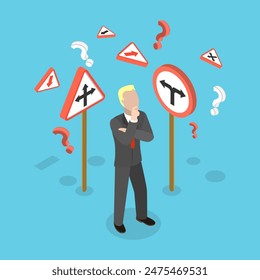 3D Isometric Flat Vector Illustration of Difficult Choice, Pathway Selection Dilemma